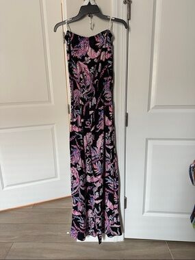 Lily Pulitzer Black Floral Maxi Dress with Pink & Purple Print